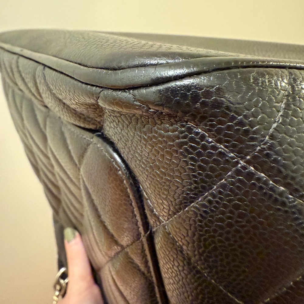 CHANEL Black Quilted Caviar Leather CC Tote with Gold-Tone Charm - Picture 7 of 16